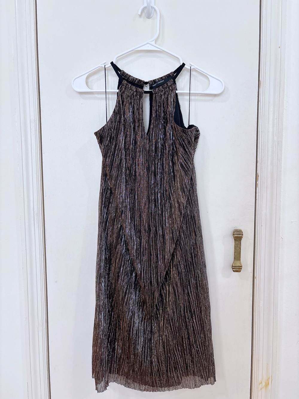 Black & Gold Pleated Halter Dress